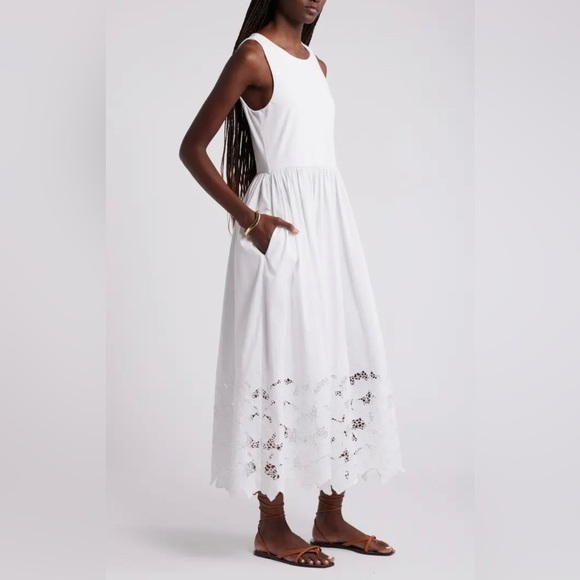 embroidered sleeveless mixed media sundress - Picture 2 of 4